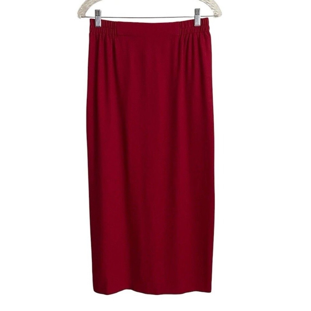R&M Richards By Karen Kwong Red Maxi Pencil Skirt Sz 12 Kick Pleat Office Preppy